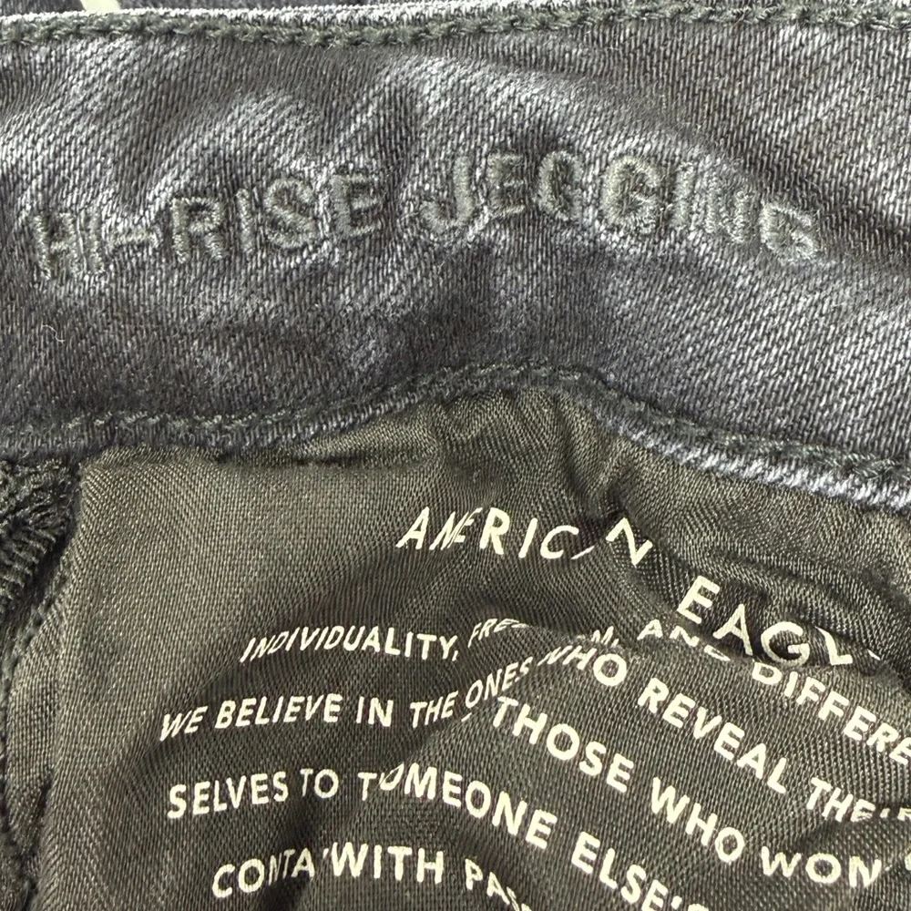 American Eagle Hi Rise Jeggings Black‎ Distressed Raw Hem Pockets Grunge Emo 4 - Picture 4 of 7